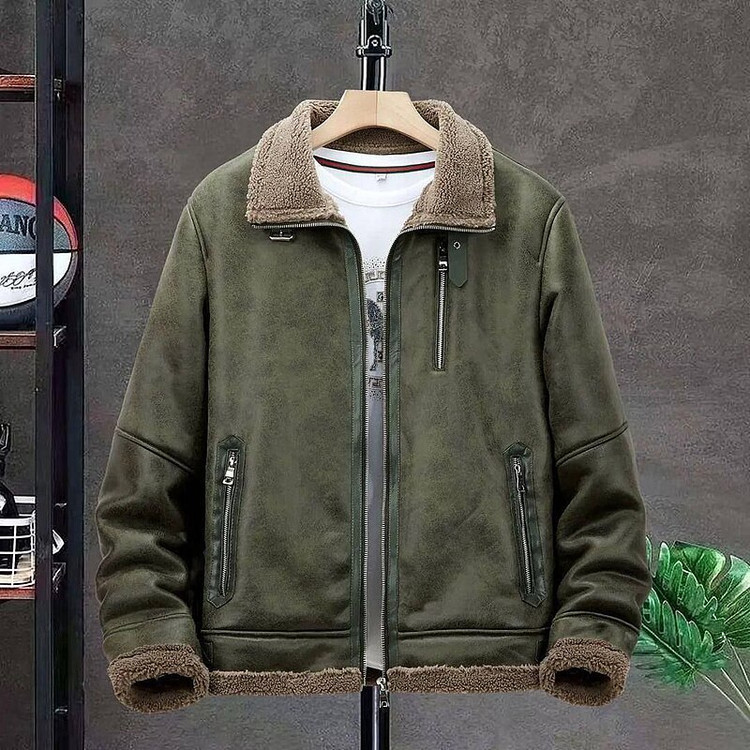 کاپشن چرم بوفالو سبز