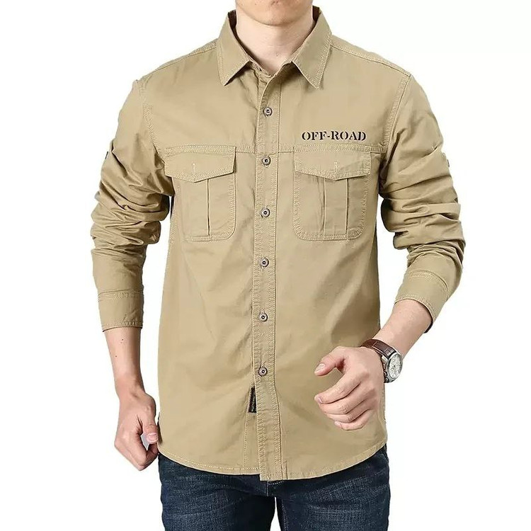 پیراهن کتان دوجیب مارک آفرود off road خاکی